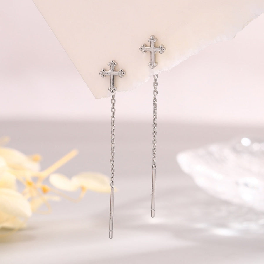 925 Sterling Silver Cross Earrings Silver / One Size Apparel and Accessories
