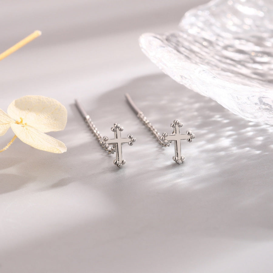 925 Sterling Silver Cross Earrings Silver / One Size Apparel and Accessories