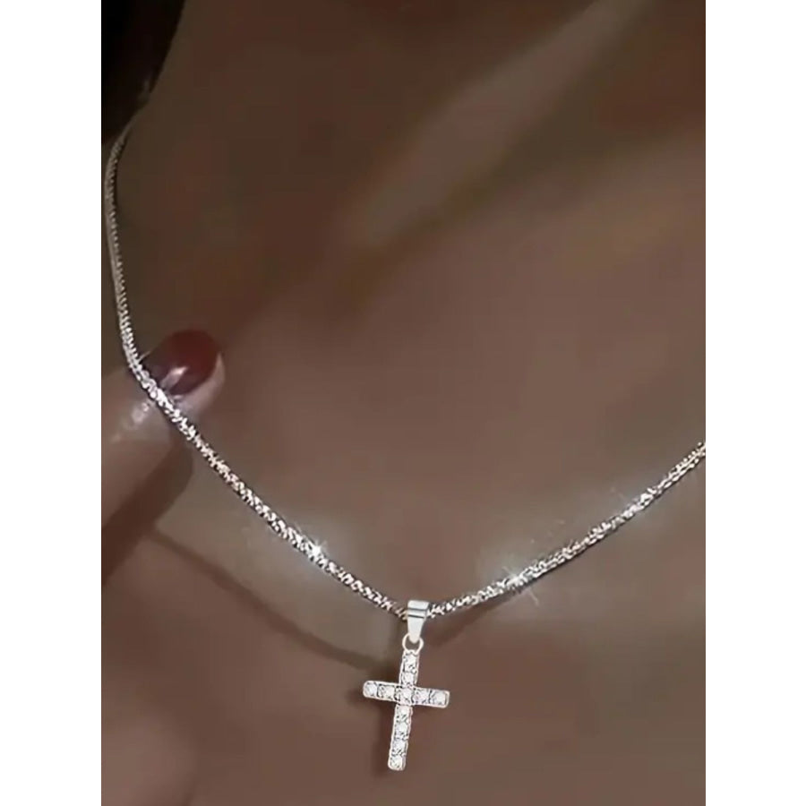 925 Sterling Silver Cross Necklace Silver / One Size Apparel and Accessories