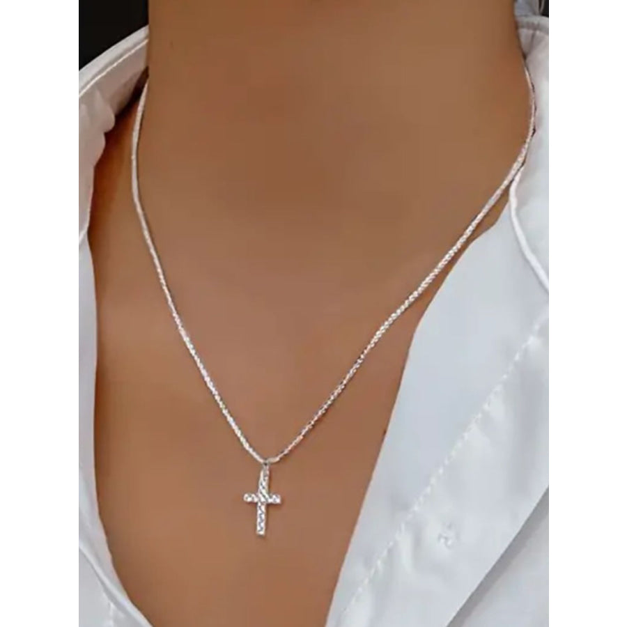 925 Sterling Silver Cross Necklace Silver / One Size Apparel and Accessories