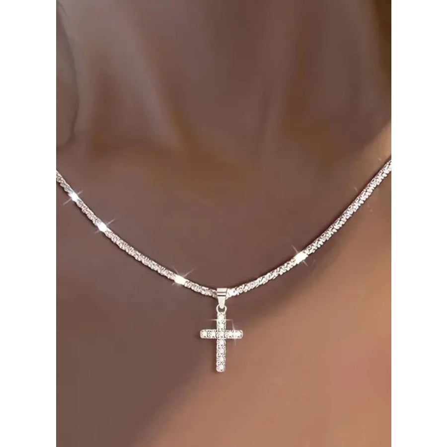 925 Sterling Silver Cross Necklace Silver / One Size Apparel and Accessories