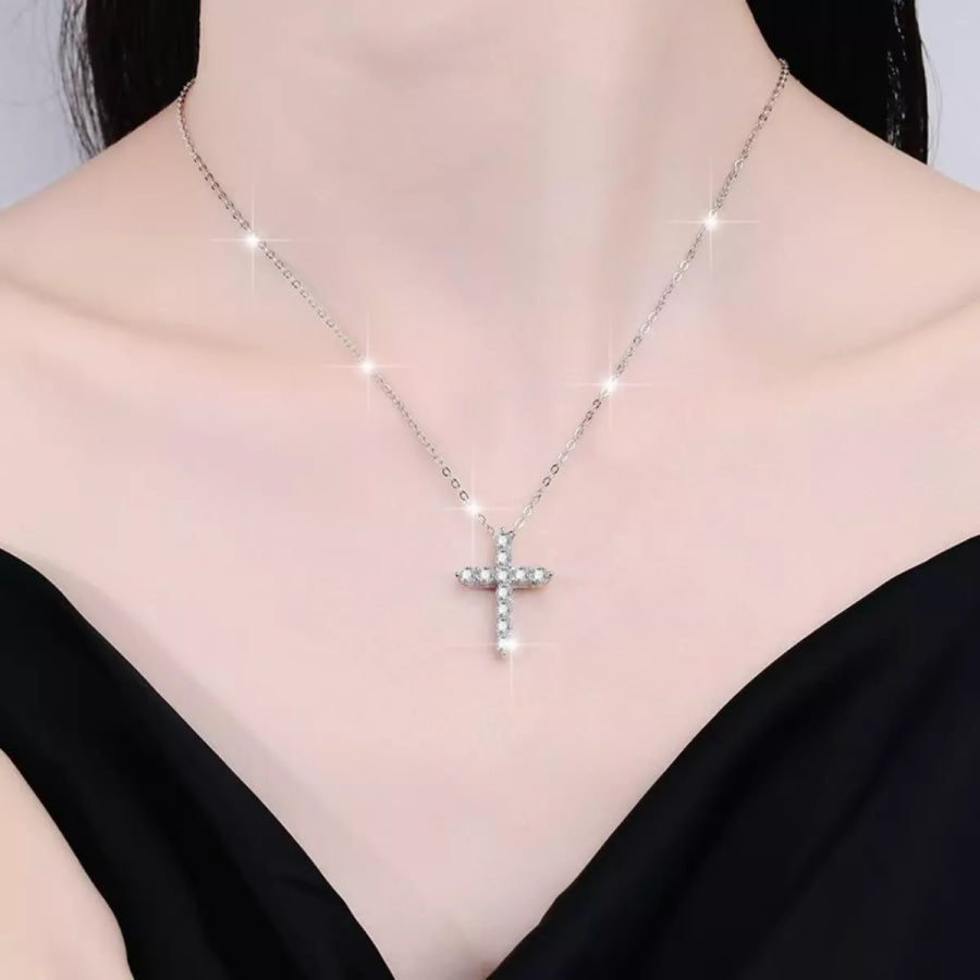925 Sterling Silver Cross Pendant Necklace Silver / One Size Apparel and Accessories