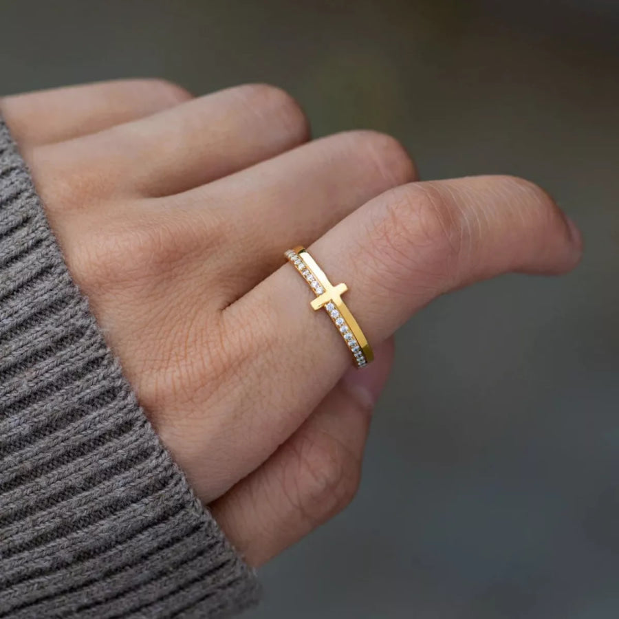 925 Sterling Silver Cross Ring Gold / 5 Apparel and Accessories