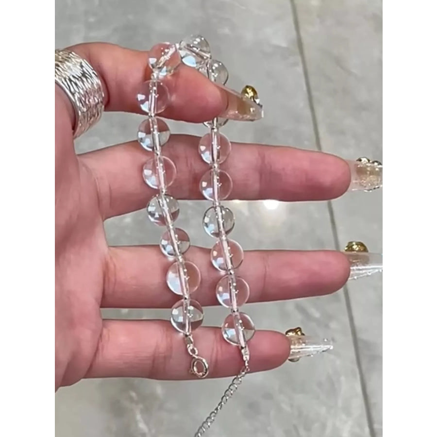 925 Sterling Silver Crystal Bead Bracelet Silver / One Size Apparel and Accessories