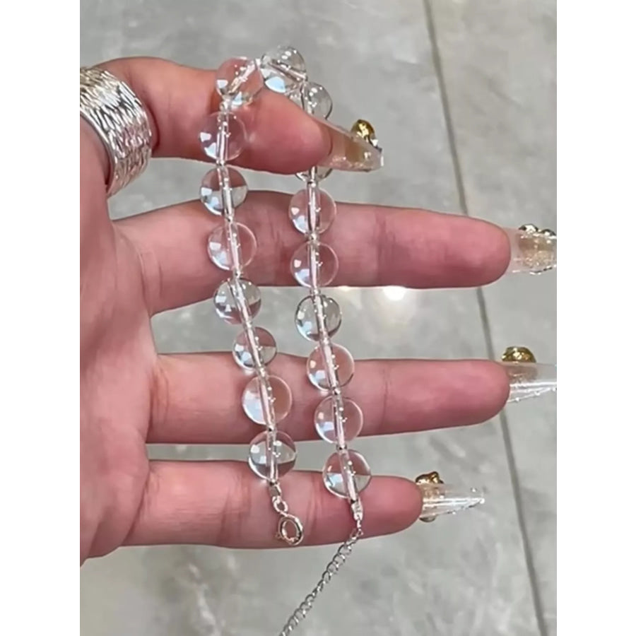 925 Sterling Silver Crystal Bead Bracelet Silver / One Size Apparel and Accessories