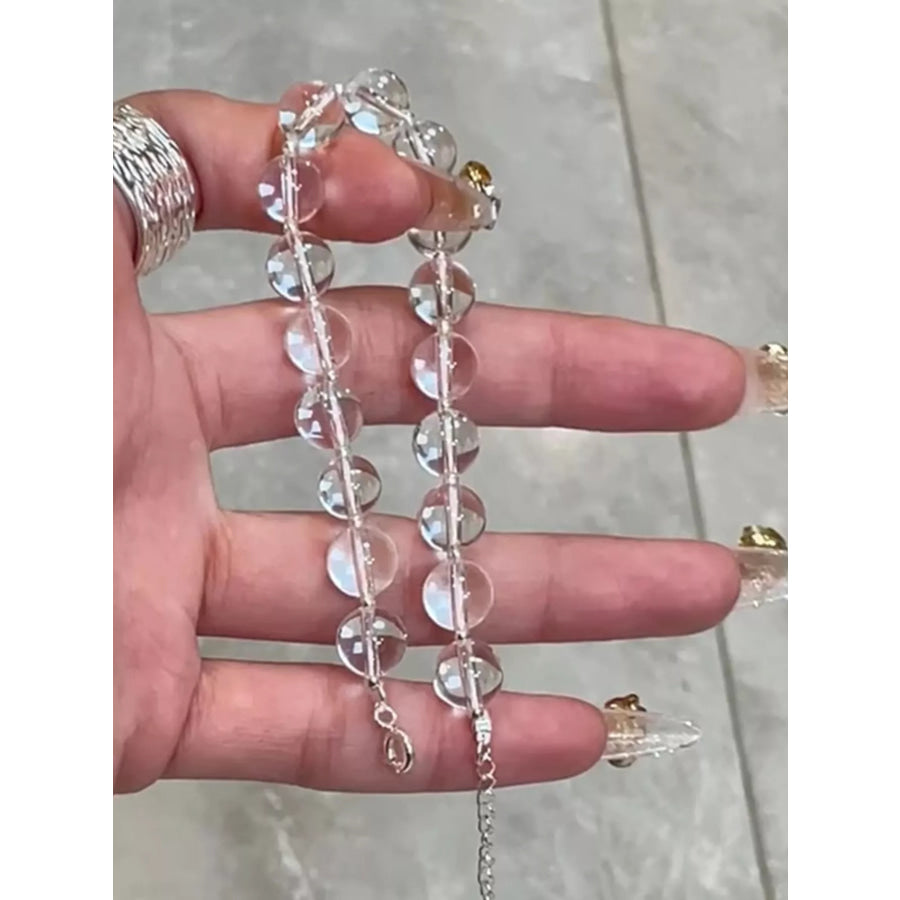 925 Sterling Silver Crystal Bead Bracelet Silver / One Size Apparel and Accessories