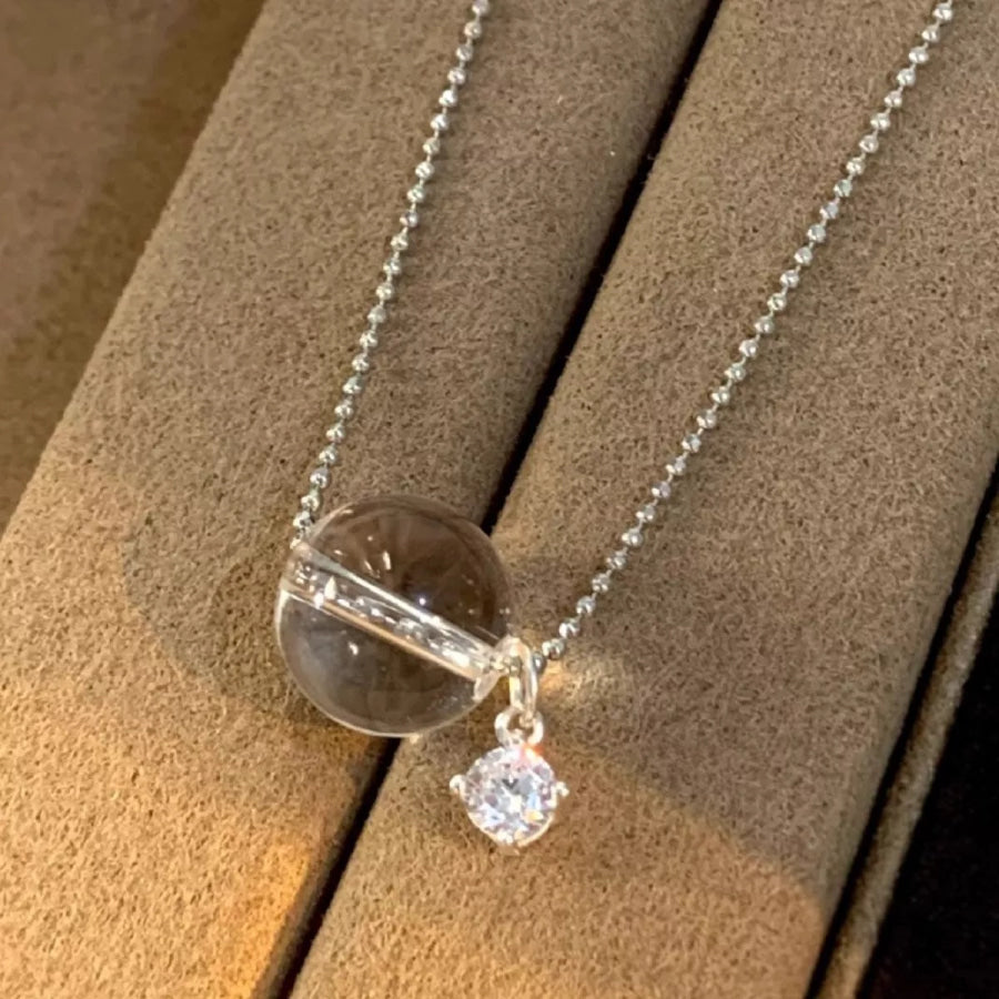 925 Sterling Silver Crystal Pendant Necklace Silver / One Size Apparel and Accessories