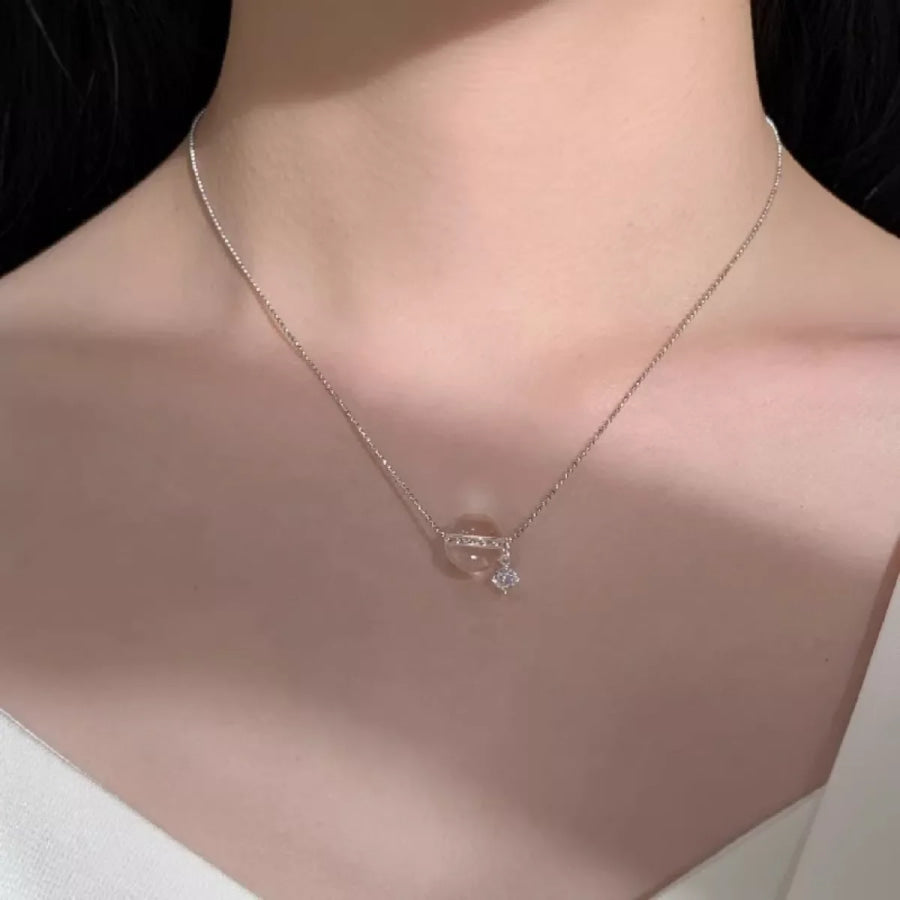 925 Sterling Silver Crystal Pendant Necklace Silver / One Size Apparel and Accessories