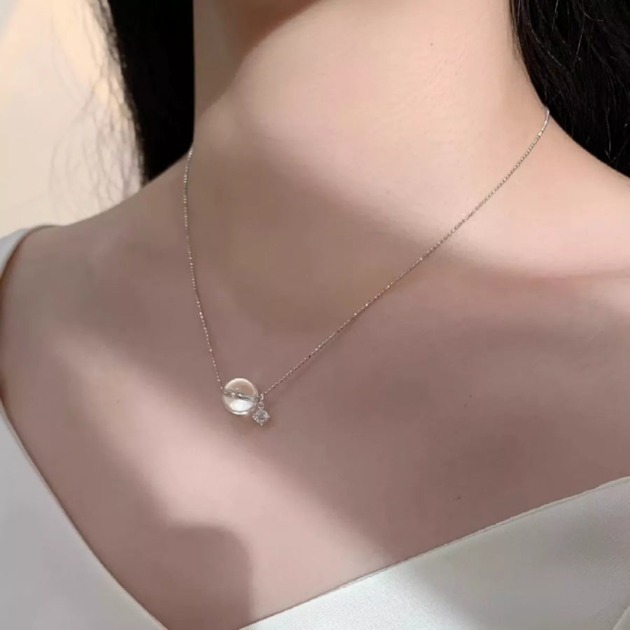 925 Sterling Silver Crystal Pendant Necklace Silver / One Size Apparel and Accessories