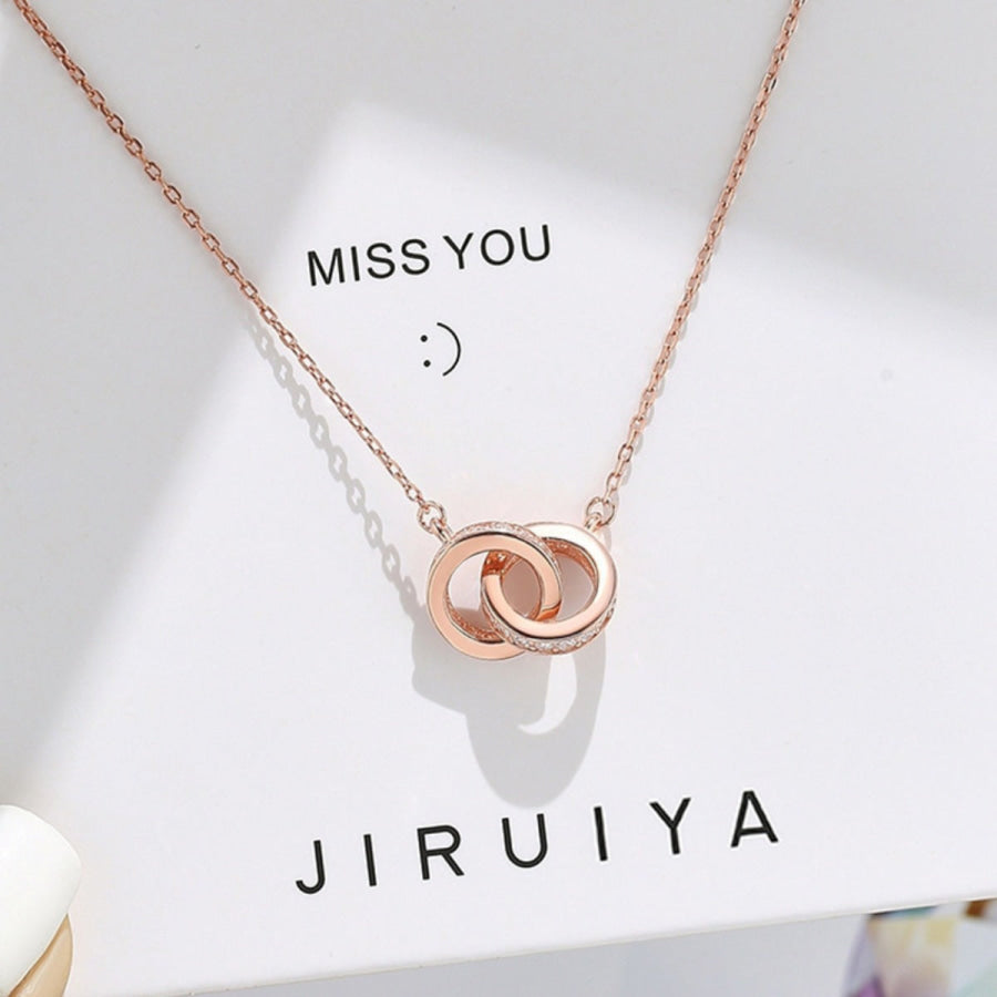 925 Sterling Silver Double Circle Pendant Necklace Rose Gold / One Size Apparel and Accessories