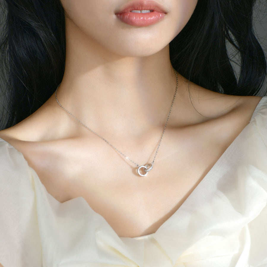 925 Sterling Silver Double Circle Pendant Necklace Silver / One Size Apparel and Accessories