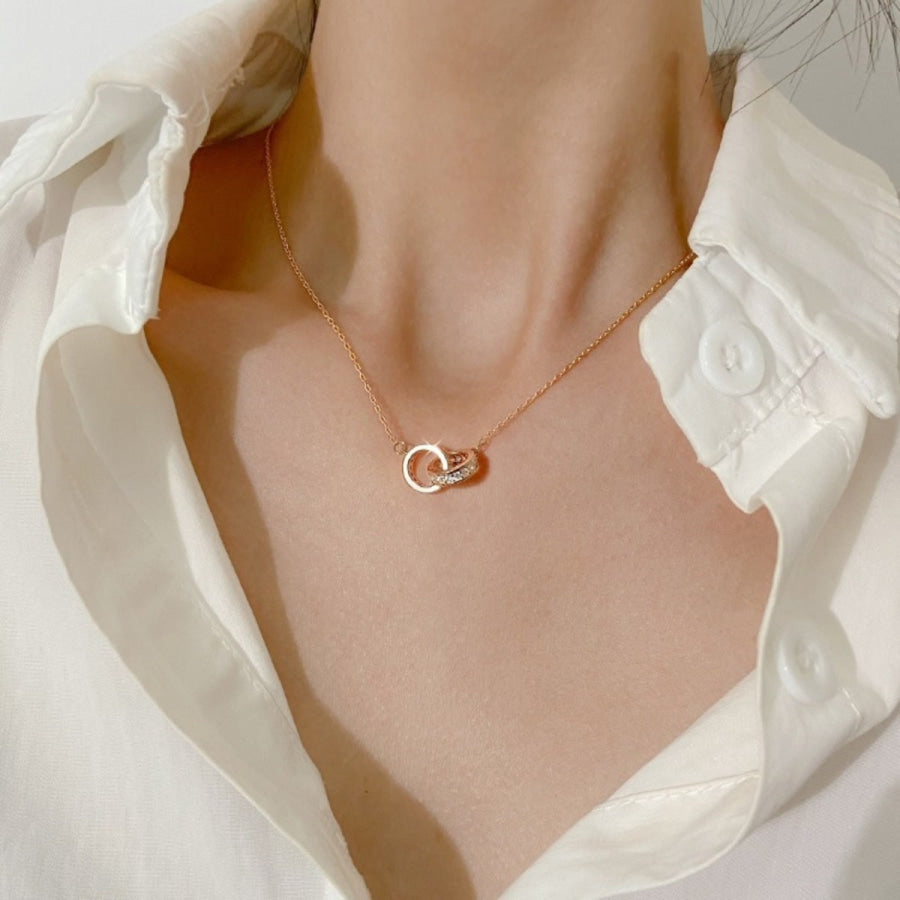 925 Sterling Silver Double Circle Pendant Necklace Rose Gold / One Size Apparel and Accessories