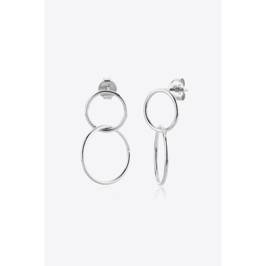 925 Sterling Silver Double Hoop Drop Earrings Silver / One Size