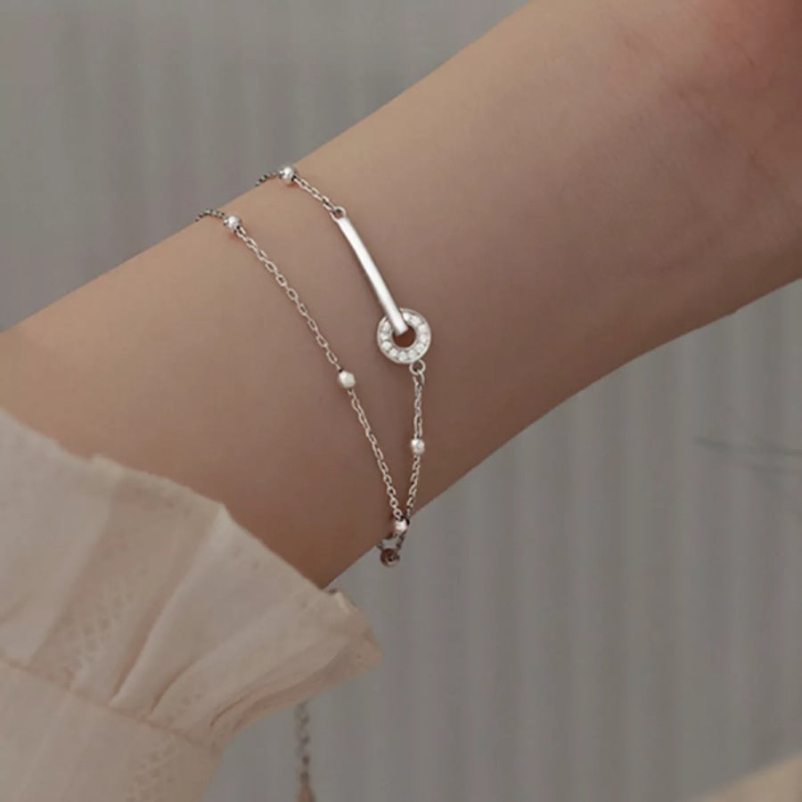 925 Sterling Silver Double Layered Bracelet Silver / One Size Apparel and Accessories