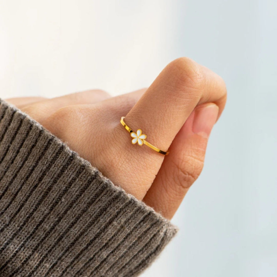 925 Sterling Silver Enamel Flower Ring White / 6 Apparel and Accessories