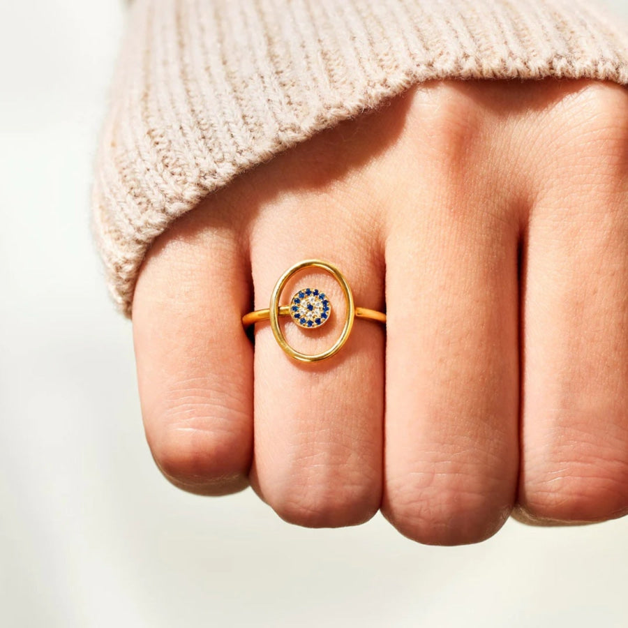 925 Sterling Silver Evil Eye Ring Gold / 6 Apparel and Accessories