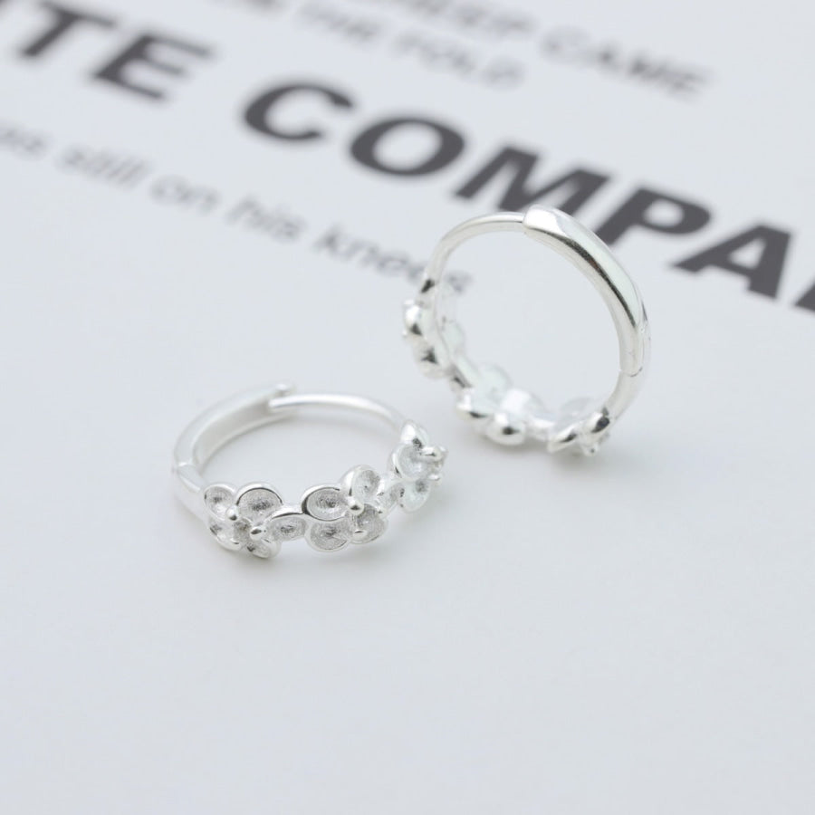 925 Sterling Silver Flower Hoop Earrings Silver / One Size Apparel and Accessories