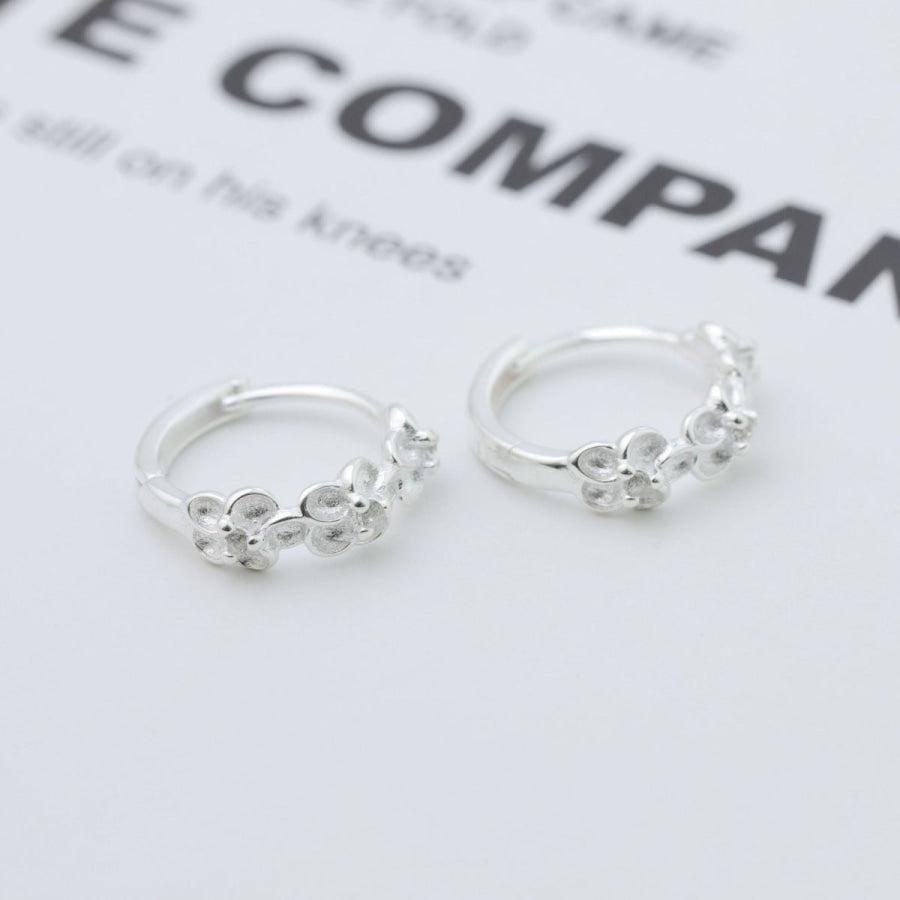 925 Sterling Silver Flower Hoop Earrings Silver / One Size Apparel and Accessories