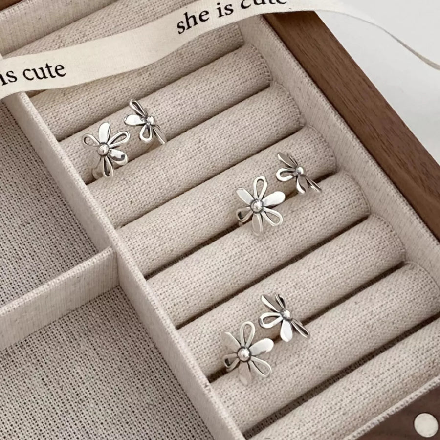 925 Sterling Silver Flower Open Ring Silver / One Size Apparel and Accessories