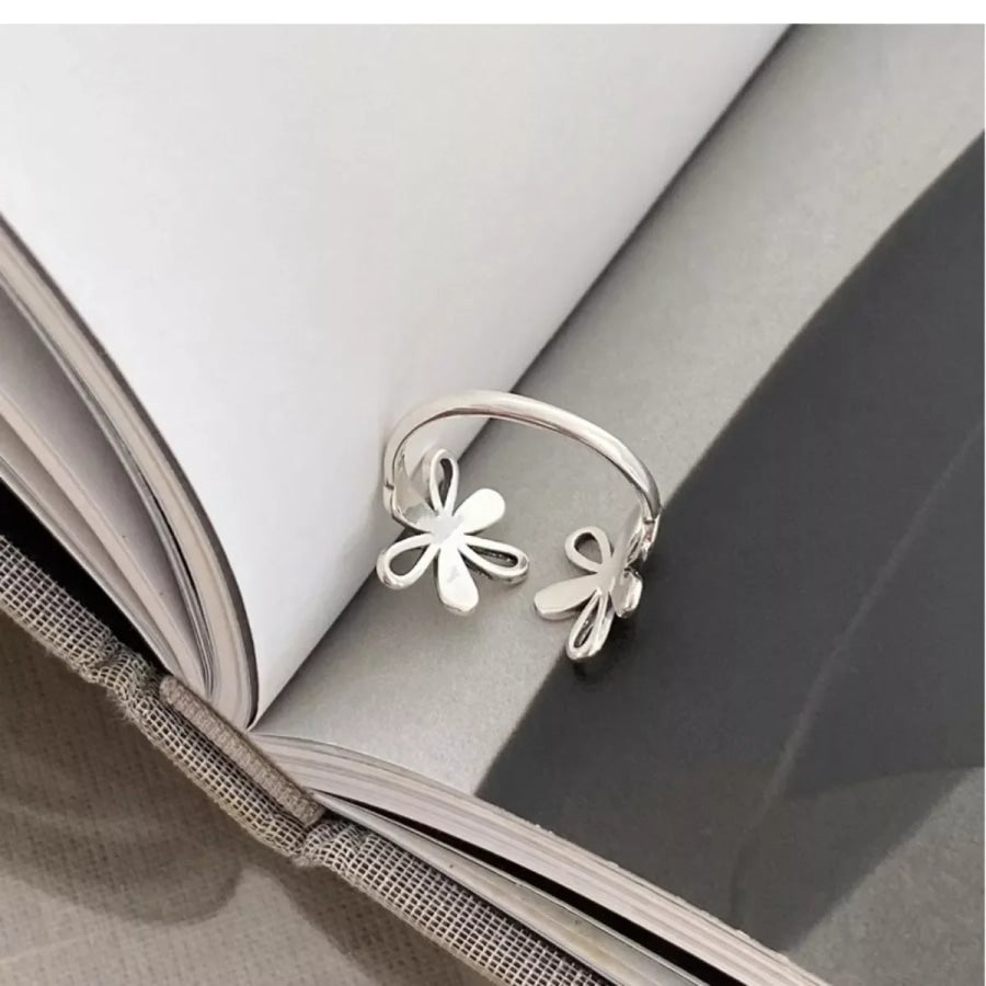 925 Sterling Silver Flower Open Ring Silver / One Size Apparel and Accessories