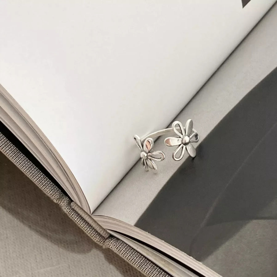 925 Sterling Silver Flower Open Ring Silver / One Size Apparel and Accessories