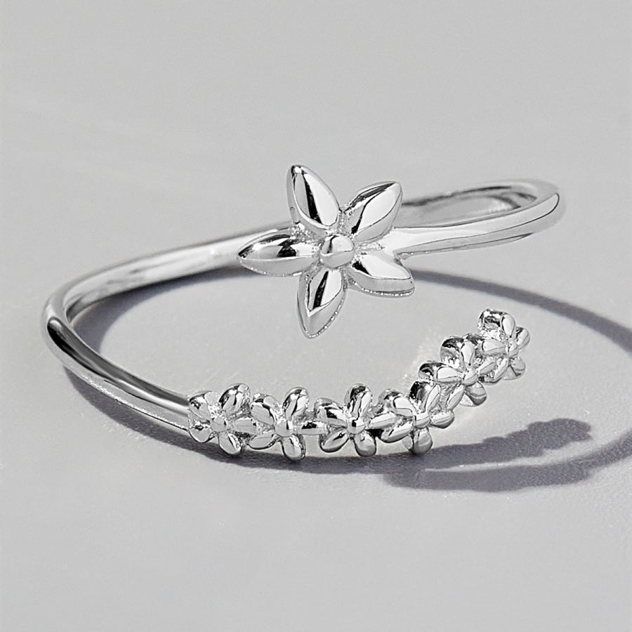 925 Sterling Silver Flower Ring Silver / 6 Apparel and Accessories