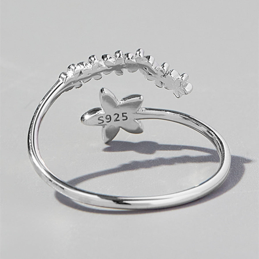 925 Sterling Silver Flower Ring Silver / 6 Apparel and Accessories