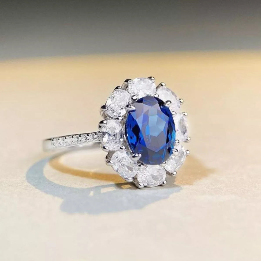 925 Sterling Silver Flower Ring Royal Blue / 5 Apparel and Accessories