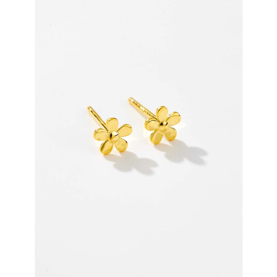 925 Sterling Silver Flower Shape Stud Earrings Gold / One Size Apparel and Accessories