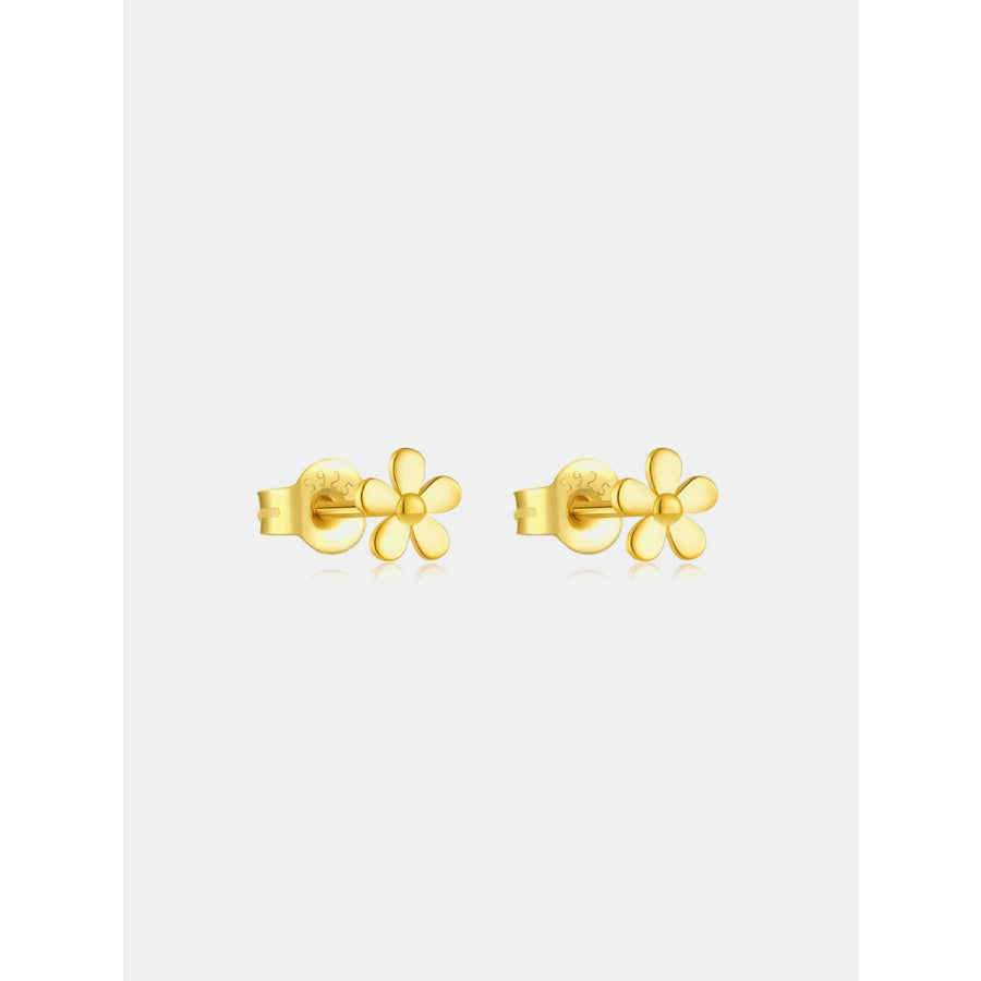 925 Sterling Silver Flower Shape Stud Earrings Gold / One Size Apparel and Accessories