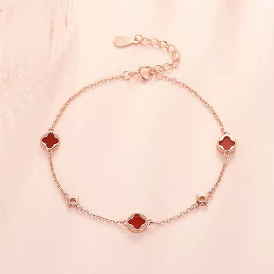 925 Sterling Silver Four Leaf Clover Bracelet Rose Gold / One Size Apparel and Accessories