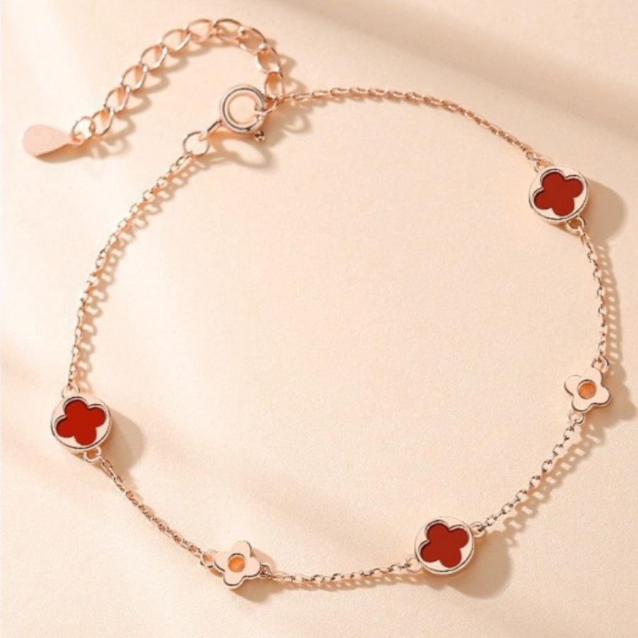 925 Sterling Silver Four Leaf Clover Bracelet Rose Gold / One Size Apparel and Accessories