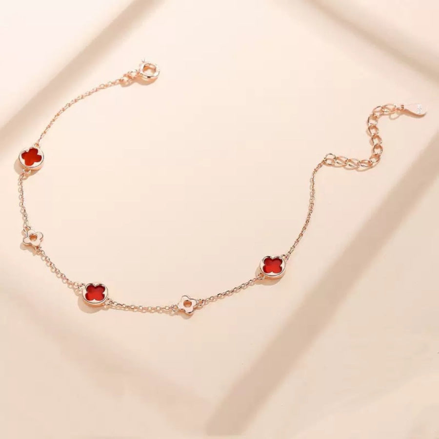 925 Sterling Silver Four Leaf Clover Bracelet Rose Gold / One Size Apparel and Accessories
