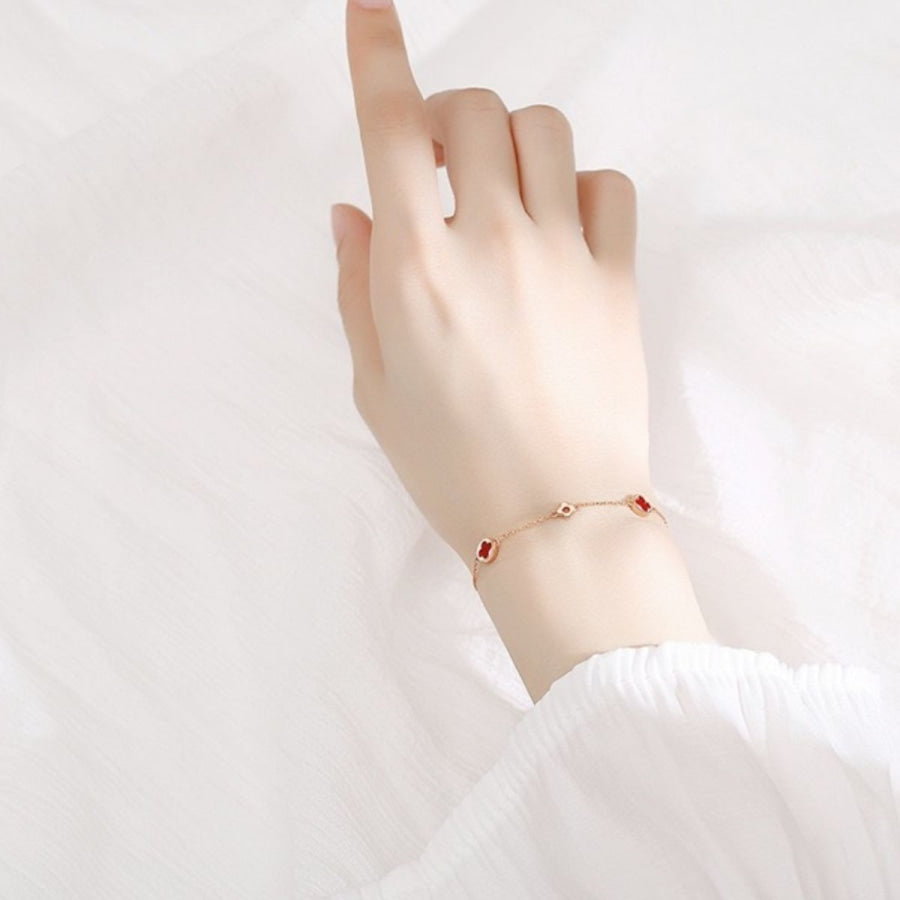 925 Sterling Silver Four Leaf Clover Bracelet Rose Gold / One Size Apparel and Accessories