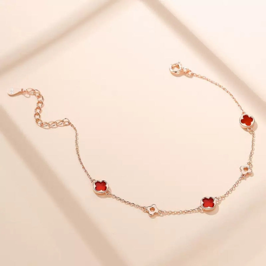 925 Sterling Silver Four Leaf Clover Bracelet Rose Gold / One Size Apparel and Accessories
