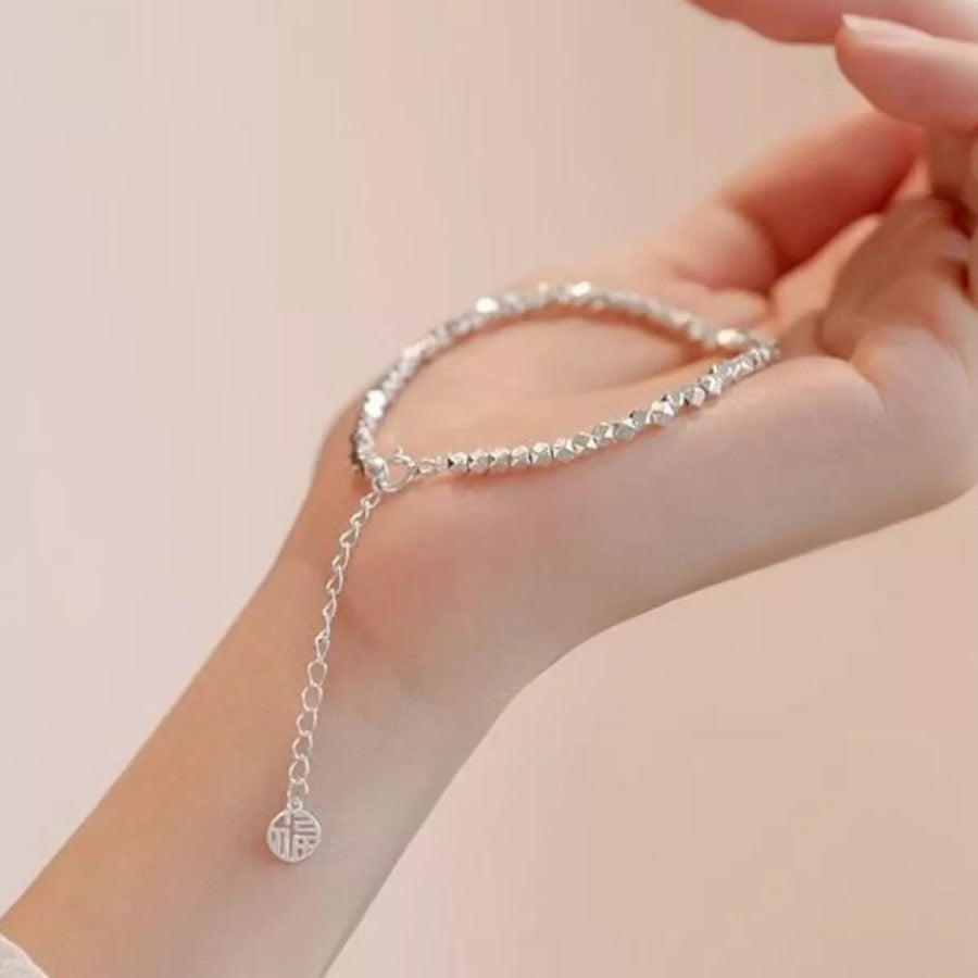 925 Sterling Silver Geometric Chain Adjustable Bracelet Silver / onesize Apparel and Accessories