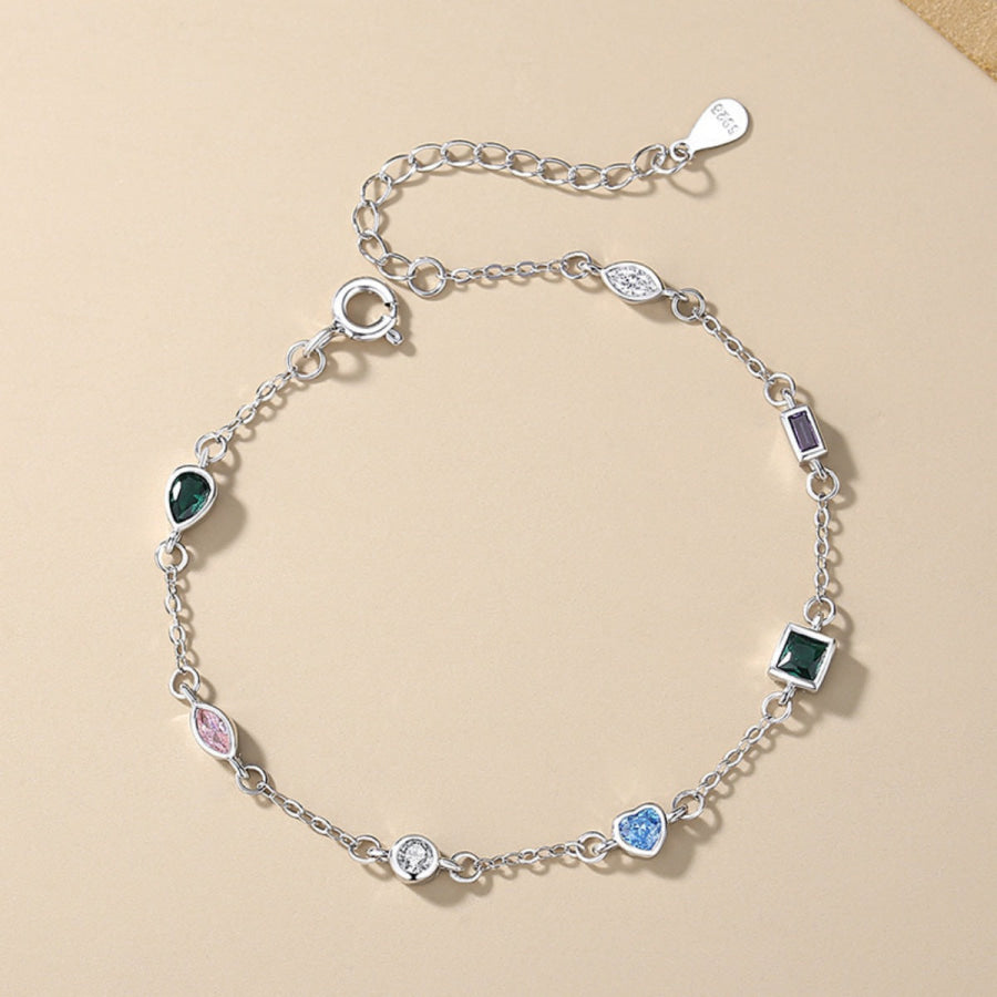 925 Sterling Silver Geometric Charm Bracelet Silver / One Size Apparel and Accessories