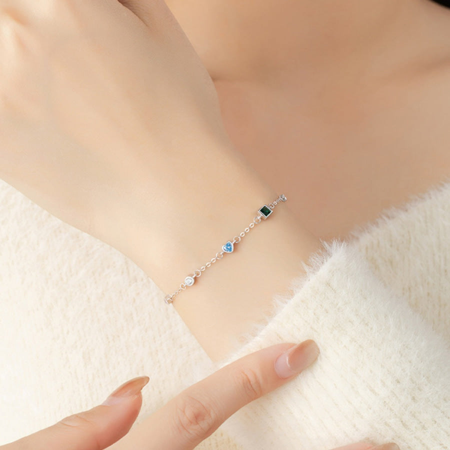 925 Sterling Silver Geometric Charm Bracelet Silver / One Size Apparel and Accessories