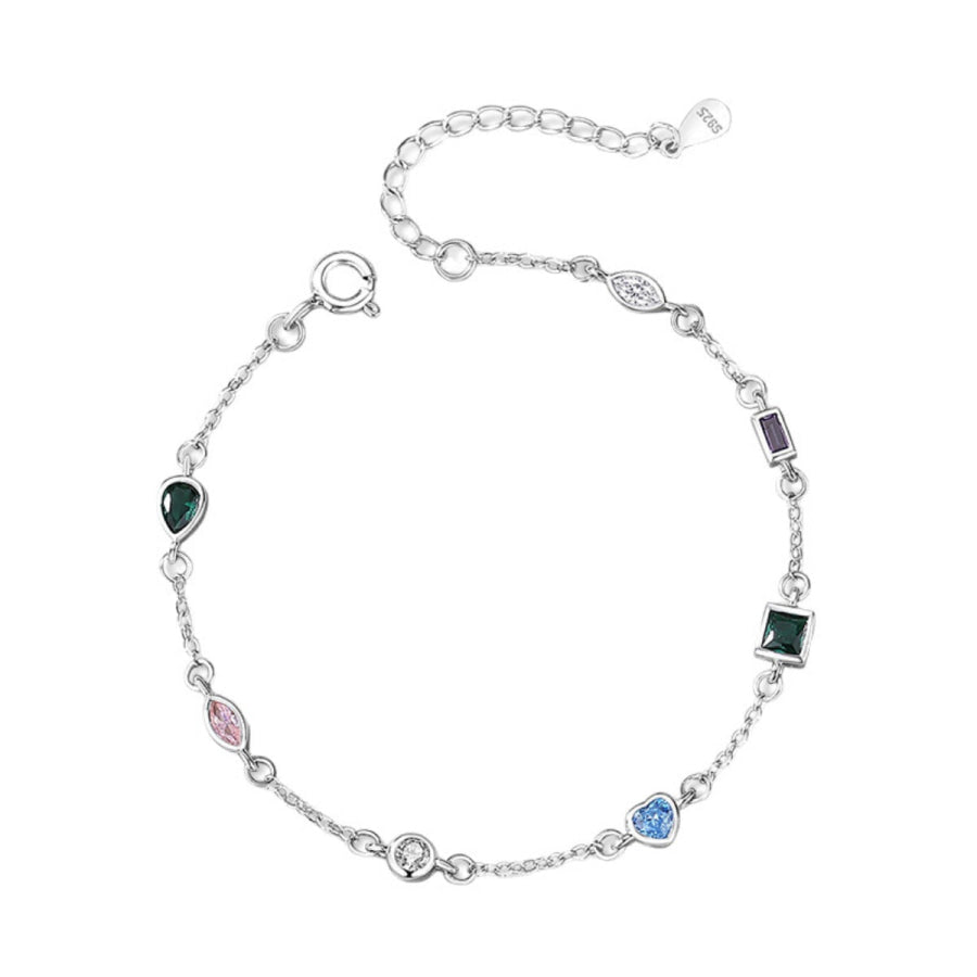 925 Sterling Silver Geometric Charm Bracelet Silver / One Size Apparel and Accessories