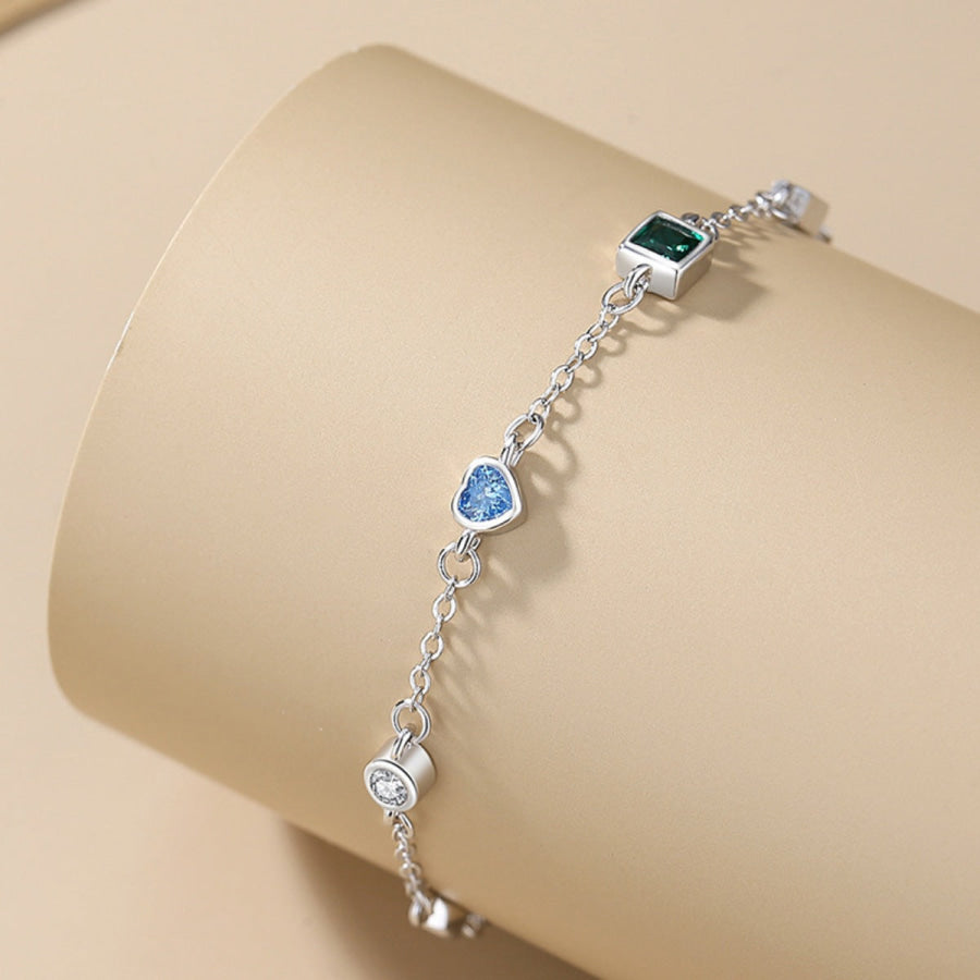 925 Sterling Silver Geometric Charm Bracelet Silver / One Size Apparel and Accessories