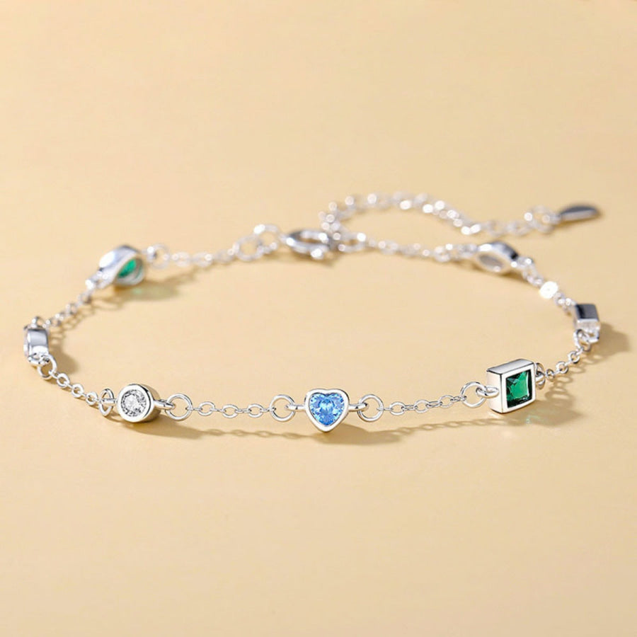 925 Sterling Silver Geometric Charm Bracelet Silver / One Size Apparel and Accessories