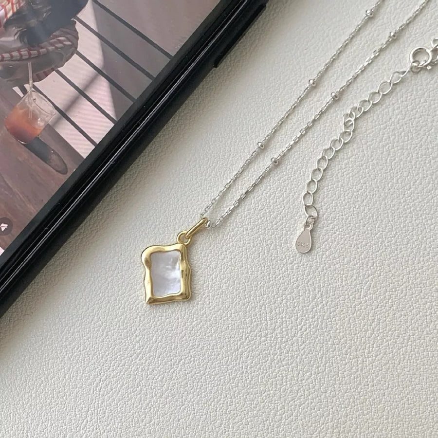 925 Sterling Silver Geometric Necklace Silver / One Size Apparel and Accessories
