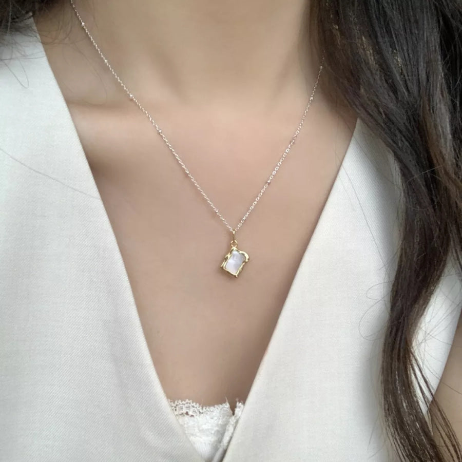 925 Sterling Silver Geometric Necklace Silver / One Size Apparel and Accessories