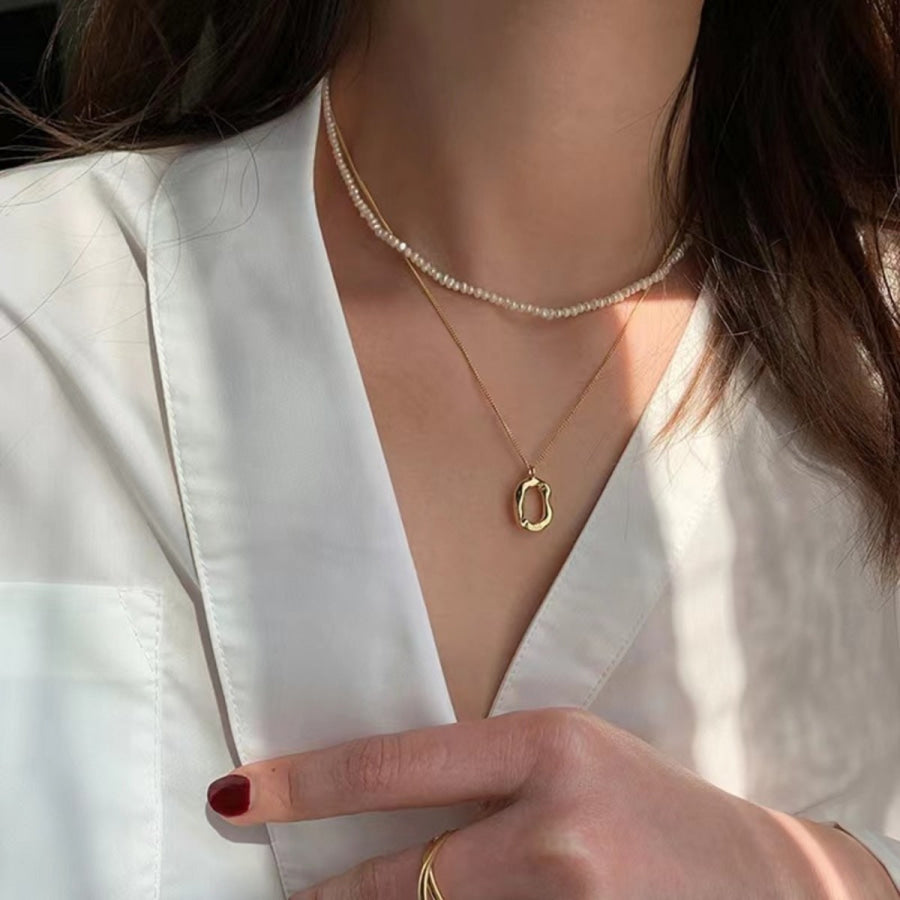 925 Sterling Silver Geometric Pendant Necklace Gold / One Size Apparel and Accessories