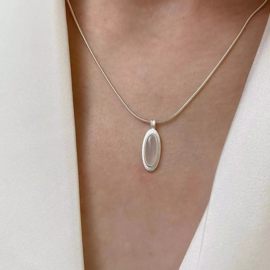 925 Sterling Silver Geometric Pendant Necklace White / One Size Apparel and Accessories