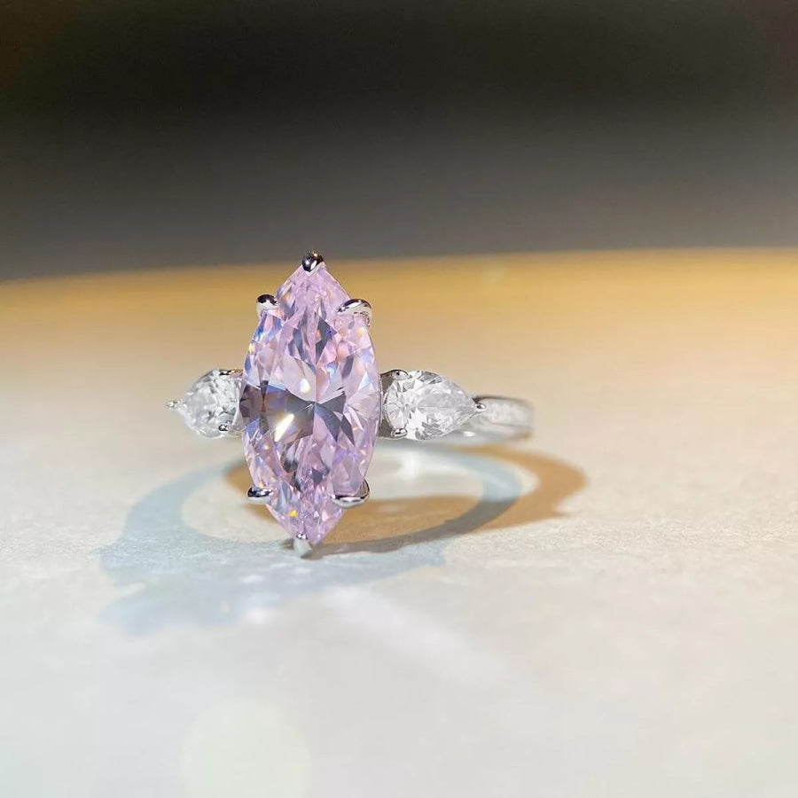 925 Sterling Silver Geometric Ring Pink / 5 Apparel and Accessories