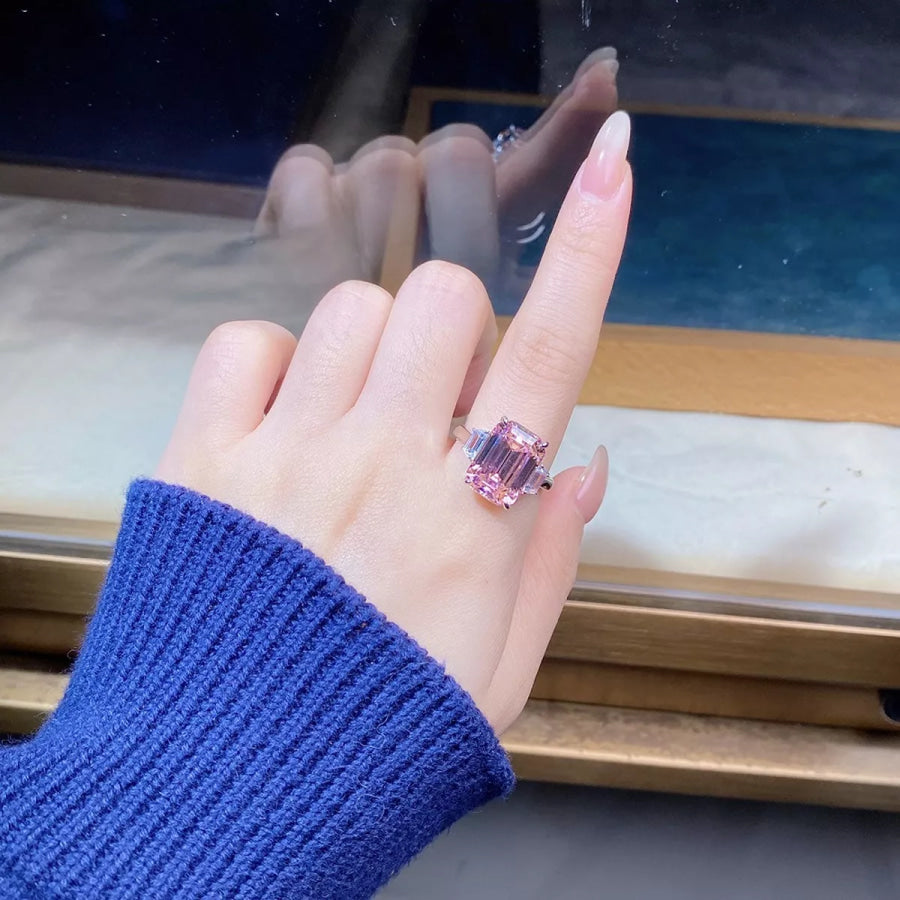 925 Sterling Silver Geometric Ring Blush Pink / 5 Apparel and Accessories