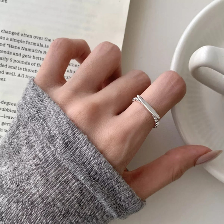 925 Sterling Silver Geometric Ring Silver / One Size Apparel and Accessories