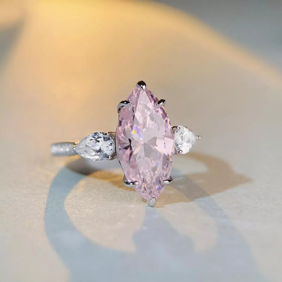 925 Sterling Silver Geometric Ring Pink / 5 Apparel and Accessories