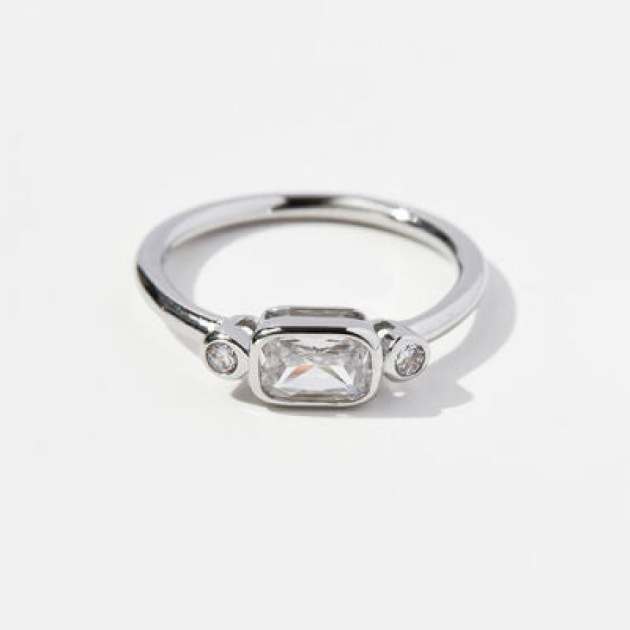 925 Sterling Silver Geometric Zircon Ring / 6 Apparel and Accessories